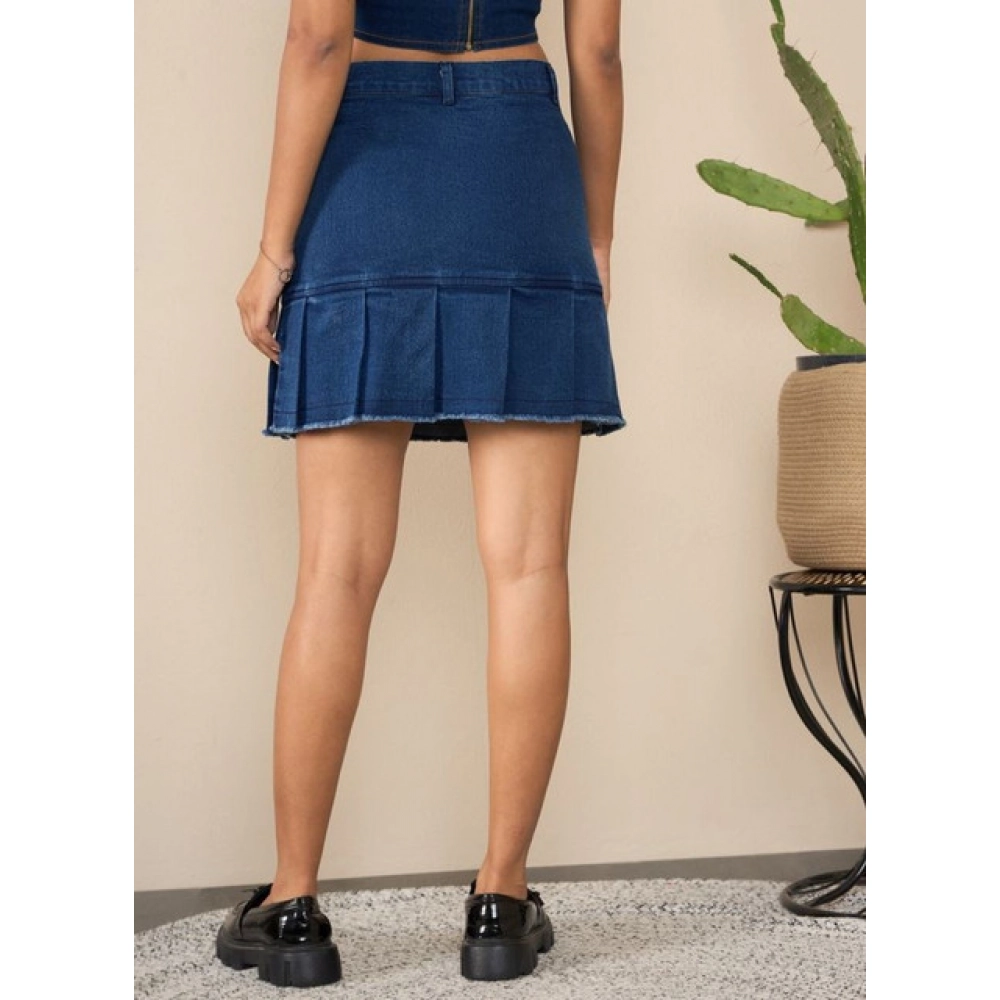 Women's Denim Washed Buttoned Skirt (Blue) Women's Denim Washed Buttoned Skirt (Blue)