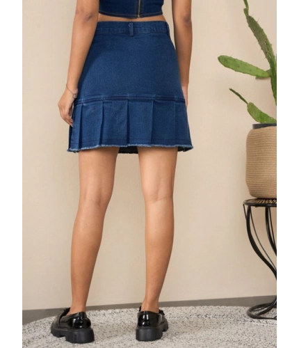 Women's Denim Washed Buttoned Skirt (Blue)