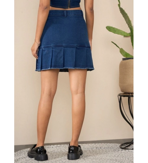 Women's Denim Washed Buttoned Skirt (Blue)