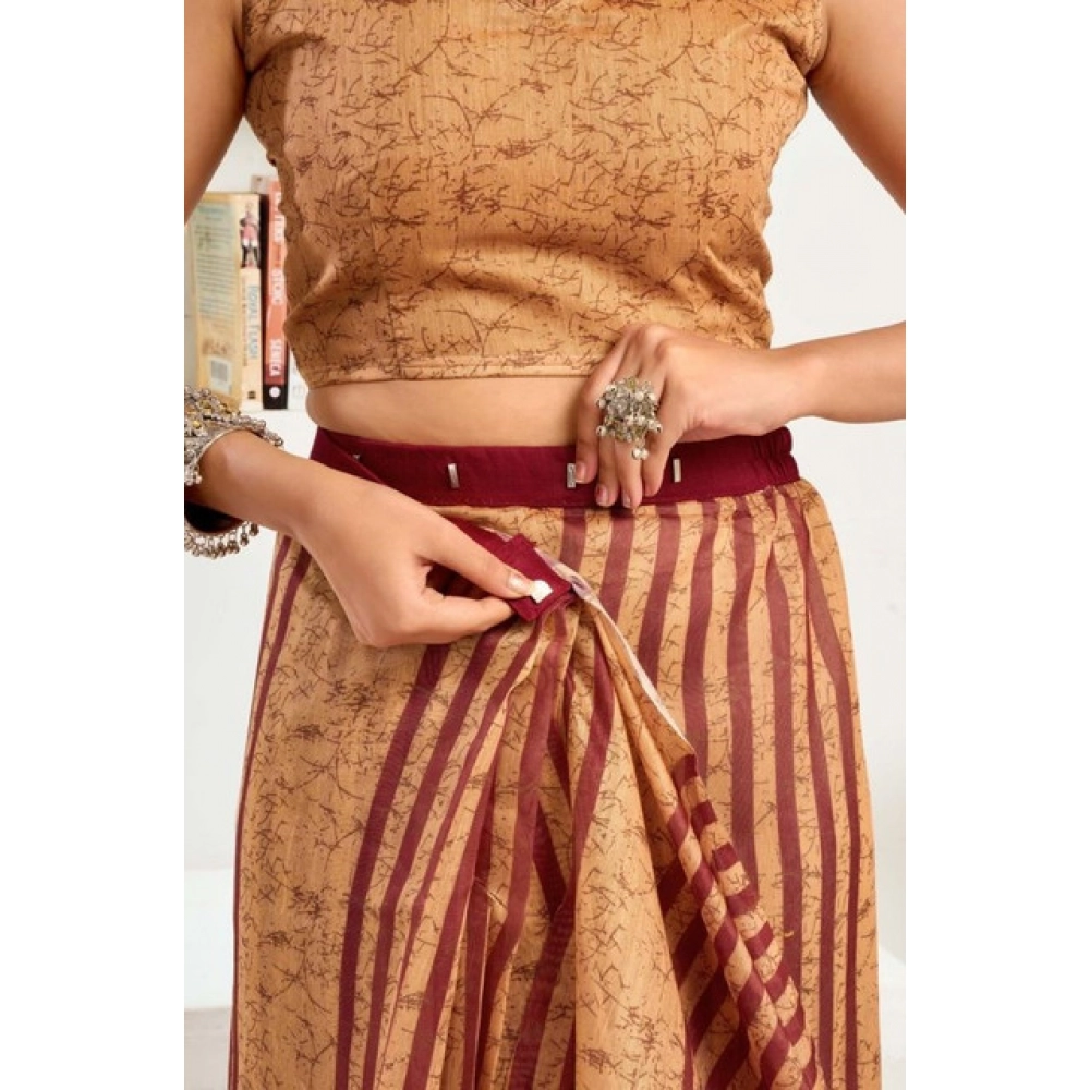 Women's Faux Linen Geometric Print Ready to wear Saree With Unstitched Blouse 5.5Mtr (Brown) Women's Faux Linen Geometric Print Ready to wear Saree With Unstitched Blouse 5.5Mtr (Brown)