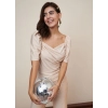 Women's Polyester Shimmer Self Design Short Sleeve Jumpsuit (Gold)
