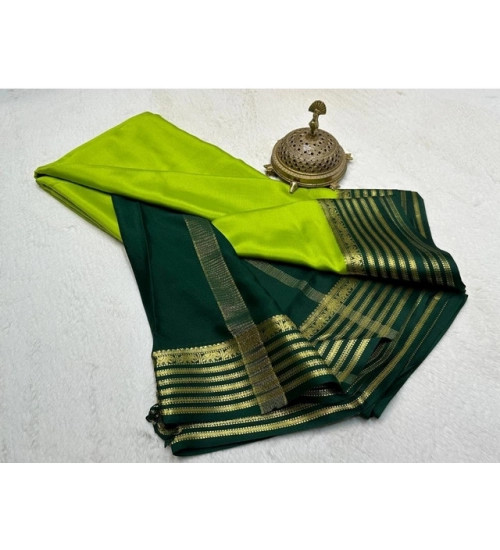 Women's Crepe Chit Pallu Solid Saree With Unstitched Blouse 5.5Mtr (Green)