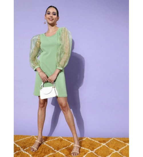Women's Organza And Polyester Lycra Solid Long Sleeves Dress (Green) Women's Organza And Polyester Lycra Solid Long Sleeves Dress (Green)
