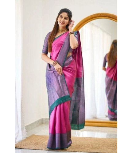 Women's Soft Lichi Silk Printed Saree With Unstitched Blouse 5.5Mtr (Pink) Women's Soft Lichi Silk Printed Saree With Unstitched Blouse 5.5Mtr (Pink)
