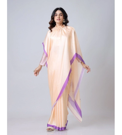 Women's Soft Crepe Silk Printed Ready To Wear Saree With Unstitched Blouse 5.5Mtr (Beige)