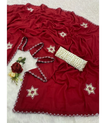 Women's Chiffon Butti Dotted Saree With Unstitched Blouse 5.5Mtr (Red) Women's Chiffon Butti Dotted Saree With Unstitched Blouse 5.5Mtr (Red)