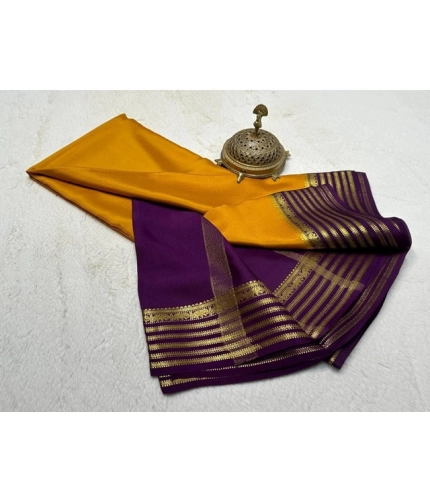 Women's Crepe Chit Pallu Solid Saree With Unstitched Blouse 5.5Mtr (Gold) Women's Crepe Chit Pallu Solid Saree With Unstitched Blouse 5.5Mtr (Gold)