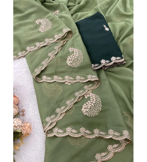 Women's Digital Printed  Georgette Saree With Unstitched Blouse (Pista, 5-6 Mtrs)