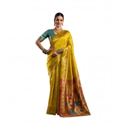 Women's Silk Blend Woven Saree With Unstitched Blouse 5.5 Mtr (Mustard)