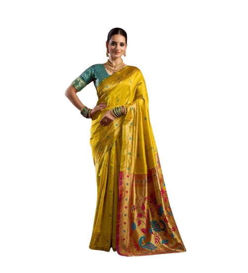 Women's Silk Blend Woven Saree With Unstitched Blouse 5.5 Mtr (Mustard)