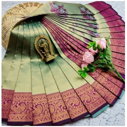 Women's Soft Silk Printed Saree With Unstitched Blouse 5.5Mtr (
Pista Green)