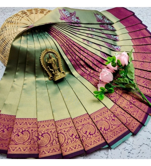 Women's Soft Silk Printed Saree With Unstitched Blouse 5.5Mtr (
Pista Green)