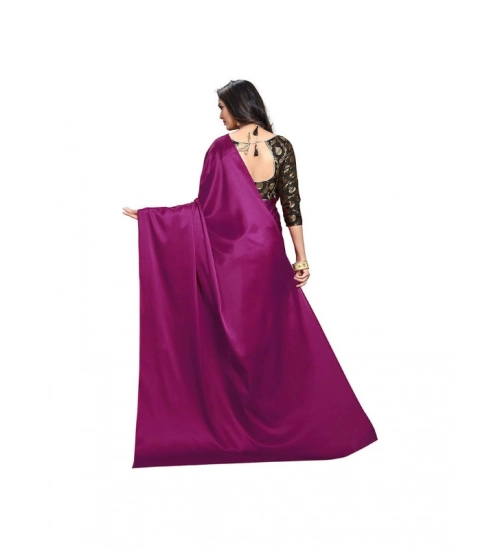Women's Satin Solid Saree With Unstitched Blouse 5.5Mtr (Wine)