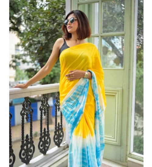 Women's Linen Printed Saree With Unstitched Blouse 5.5Mtr (Multicolor)