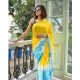 Women's Linen Printed Saree With Unstitched Blouse 5.5Mtr (Multicolor)