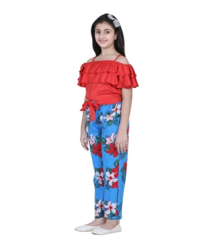 Girl's Rayon Floral Short Sleeve Top and Trouser Set (Multicolor)