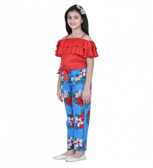 Girl's Rayon Floral Short Sleeve Top and Trouser Set (Multicolor) Girl's Rayon Floral Short Sleeve Top and Trouser Set (Multicolor)