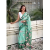 Women's Linen Printed Saree With Unstitched Blouse 5.5Mtr (Green)
