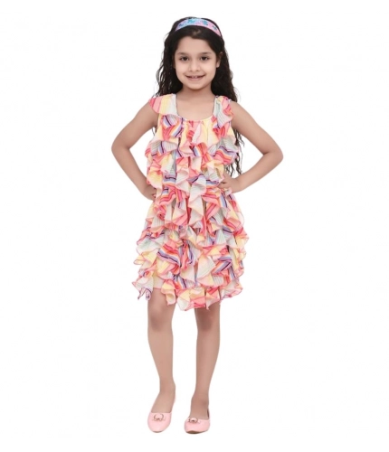 Girl's Chiffon Ruffled Sleeveless Dress (Multicolor)