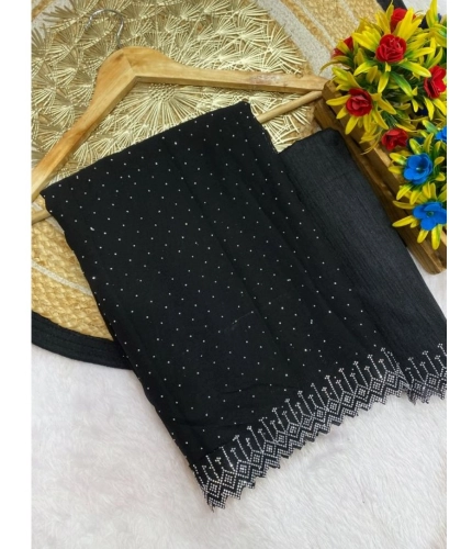 Women's Georgette Stone Work Saree With Unstitched Blouse 5.5Mtr (Black)