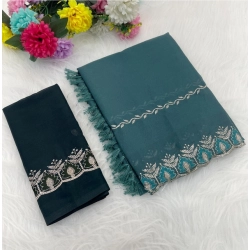 Women's Georgette Embroidered Saree With Unstitched Blouse 5.5Mtr (Blue)