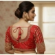 Women's Phantom Silk Embroidered Designer Neck Padded Blouse (Red 38 Ready (Alterable up to 42)