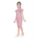 Girl's Knitted Striped Short Sleeve Close Neck Dress (Pink)