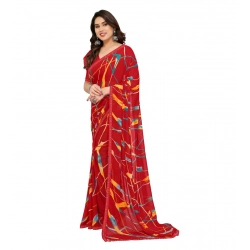 Women's Georgette Printed Saree With Unstitched Blouse 5.5Mtr (Red)