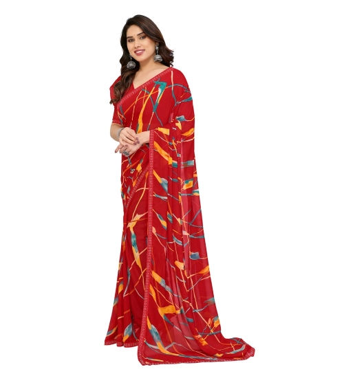 Women's Georgette Printed Saree With Unstitched Blouse 5.5Mtr (Red)