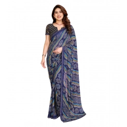 Women's Georgette Printed Saree With Unstitched Blouse 5.5Mtr (Blue)