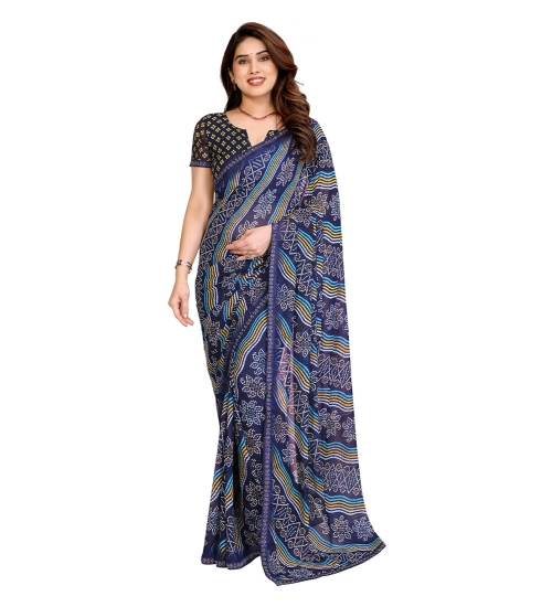 Women's Georgette Printed Saree With Unstitched Blouse 5.5Mtr (Blue)