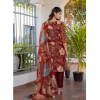 Women's Cotton Blend Printed Kurti With Pant Dupatta Set (Rust) Women's Cotton Blend Printed Kurti With Pant Dupatta Set (Rust)