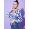 Women's Polyester Floral Long Sleeves Top (Blue)