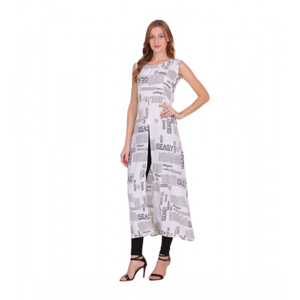 Women's Casual Crepe Sleeveless Slit Dress (White)