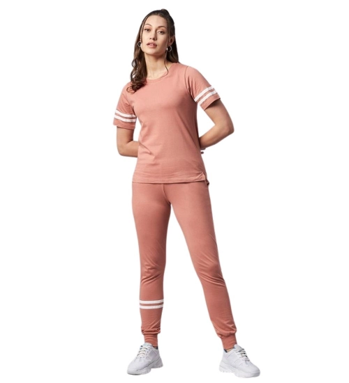 Women's Cotton Striped Short Sleeve Tracksuit (Pink)