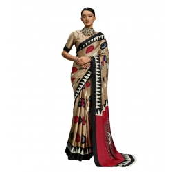 Women's Satin Crepe Printed Saree With Unstitched Blouse 5.5Mtr (Multicolor)