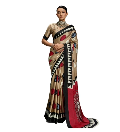 Women's Satin Crepe Printed Saree With Unstitched Blouse 5.5Mtr (Multicolor)