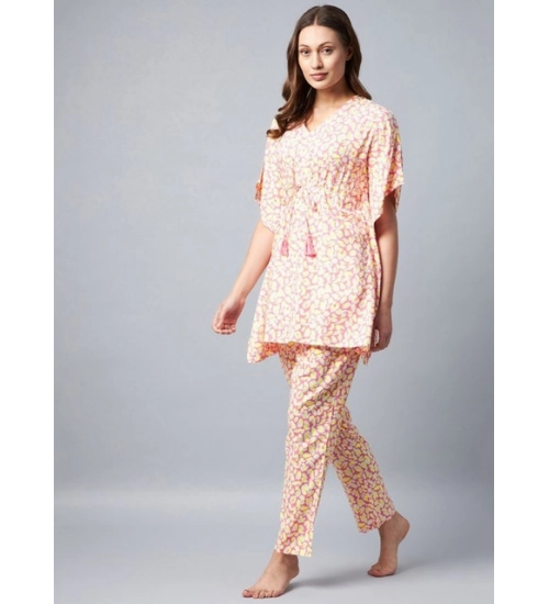 Women's Rayon Tie And Dye Kaftan Sleeve Night Suit (Multicolor) Women's Rayon Tie And Dye Kaftan Sleeve Night Suit (Multicolor)
