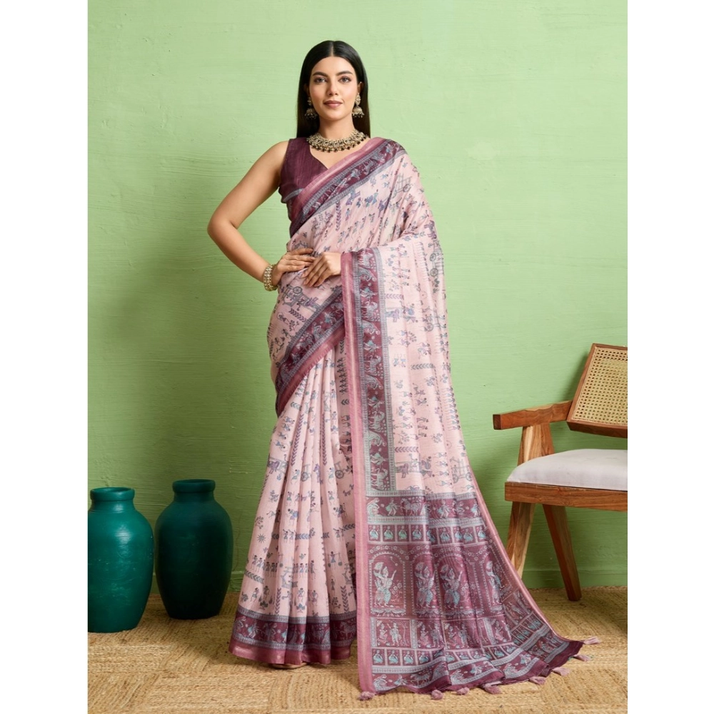 Women's Silk Blend Printed Saree With Unstitched Blouse 5.5Mtr (Grey) Women's Silk Blend Printed Saree With Unstitched Blouse 5.5Mtr (Grey)