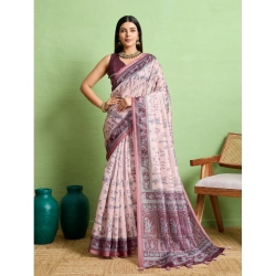 Women's Silk Blend Printed Saree With Unstitched Blouse 5.5Mtr (Grey)