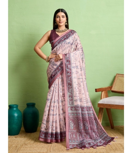 Women's Silk Blend Printed Saree With Unstitched Blouse 5.5Mtr (Grey)