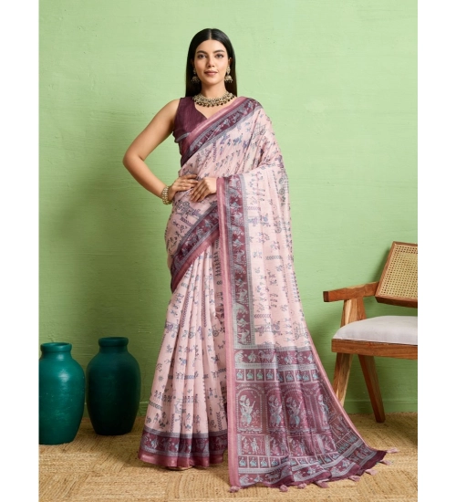 Women's Silk Blend Printed Saree With Unstitched Blouse 5.5Mtr (Grey)