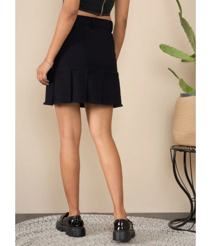 Women's Denim Washed Buttoned Skirt (Black)
