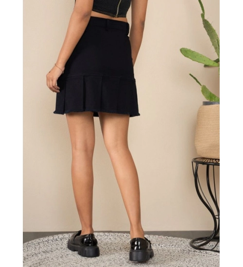 Women's Denim Washed Buttoned Skirt (Black)