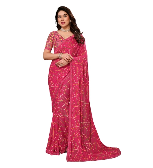 Women's Georgette Printed Saree With Unstitched Blouse 5.5Mtr (Red)
