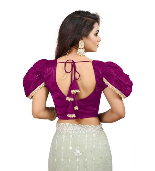 Women's Jimmy Solid V Neck Puff Sleeve Readymade Blouse (Purple 38 , Alterable up to 42)-PID65843