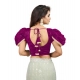 Women's Jimmy Solid V Neck Puff Sleeve Readymade Blouse (Purple 38 , Alterable up to 42)-PID65843