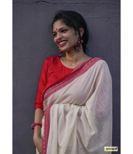 Women's Soft Lilan Printed Saree With Unstitched Blouse 5.5Mtr (White)