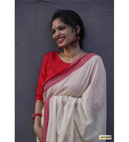 Women's Soft Lilan Printed Saree With Unstitched Blouse 5.5Mtr (White)