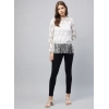 Women's Lace Self Design Short Sleeve Top (White)